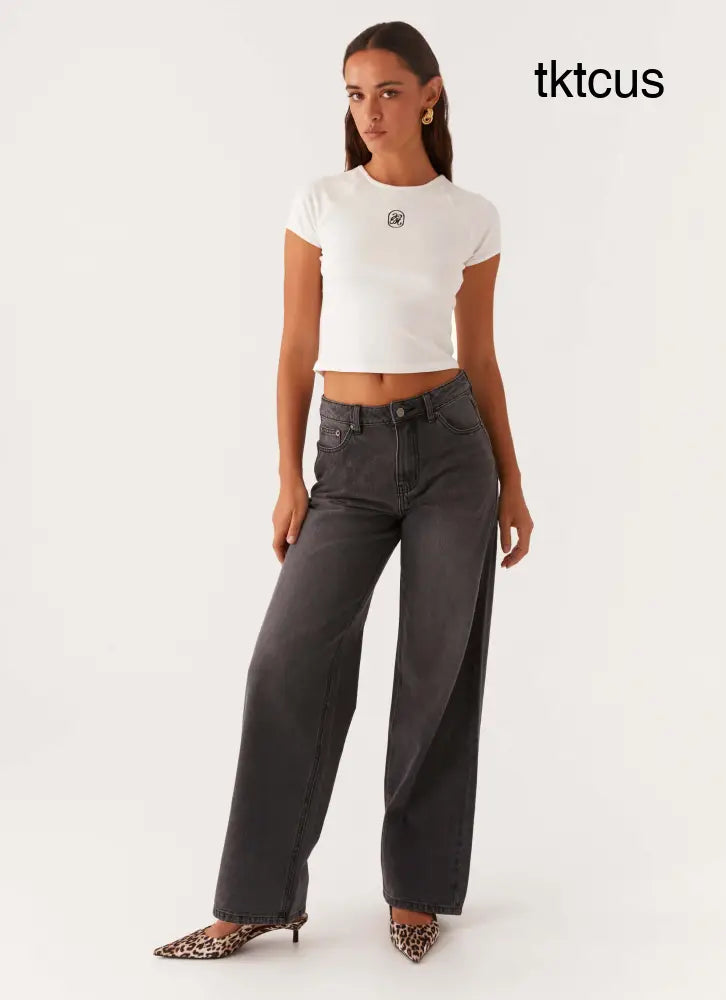Keanna Low Rise Denim Jeans - Charcoal
