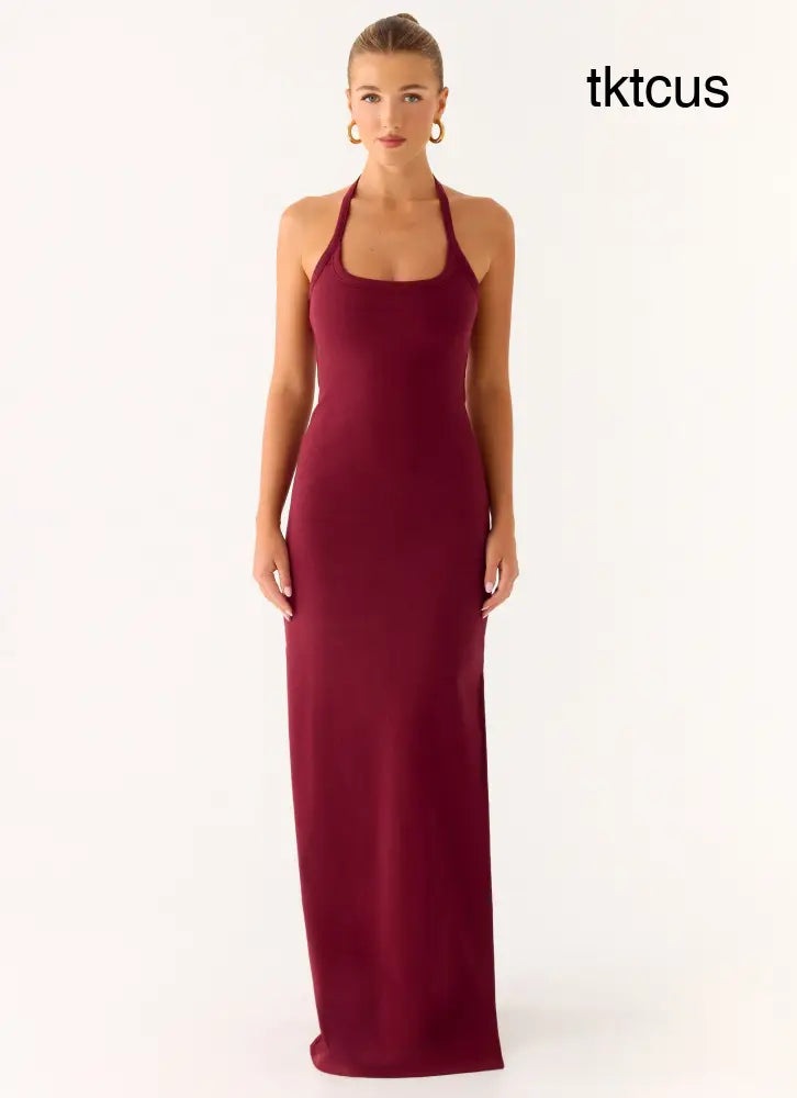 Kill This Love Ribbed Maxi Dress - Dark Cherry