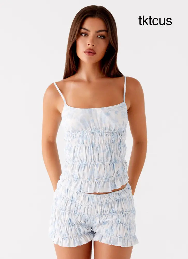 Kimi Ruched Top - Blue Floral