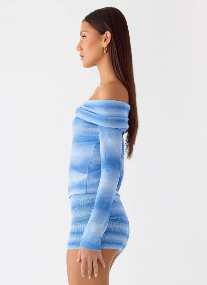 La Luna Bardot Knit Top - Cerulean