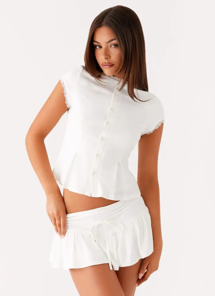Landon Button Up Top - White