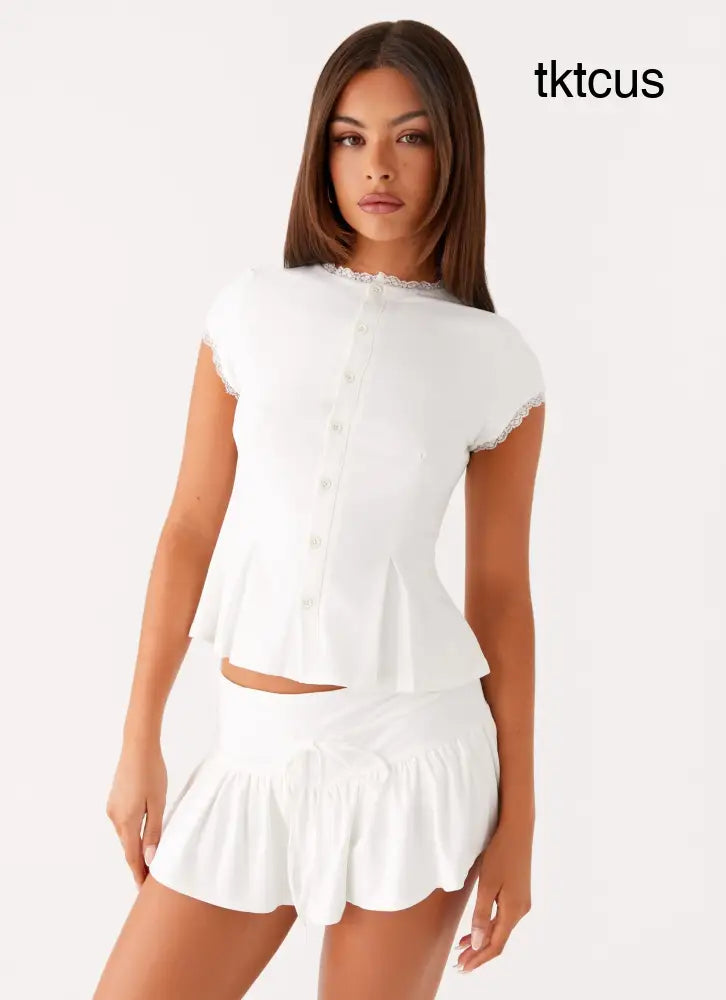 Landon Button Up Top - White